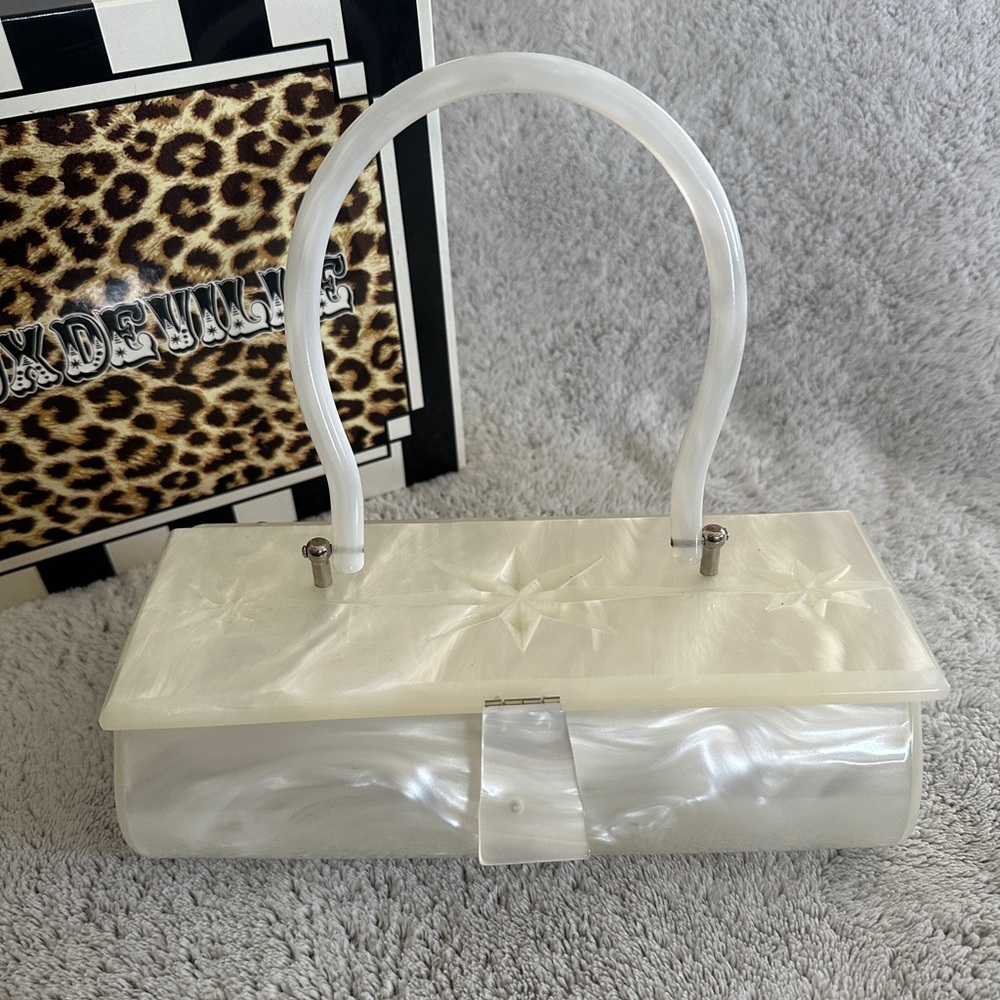 Lux de Ville White Pearl Lucite Clutch